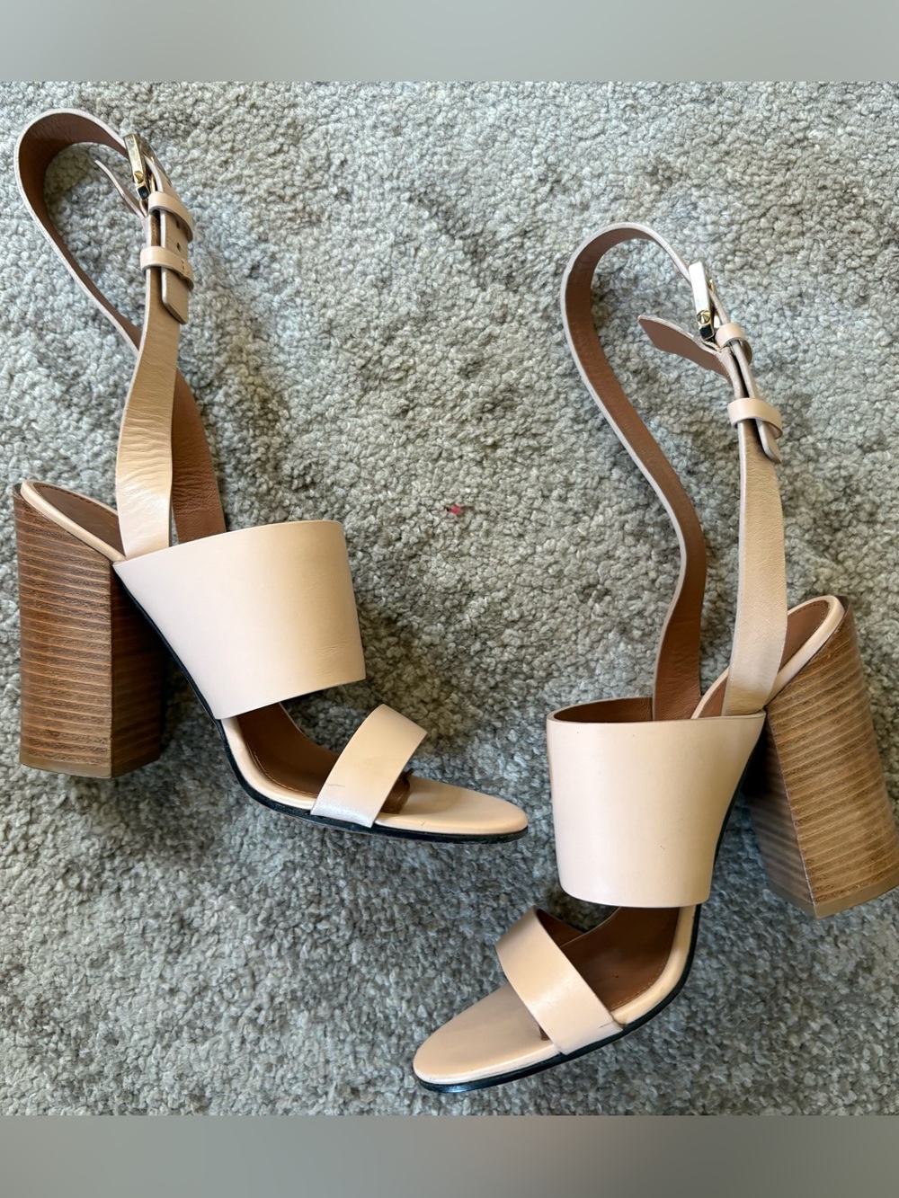 Givenchy Nude Leather Block Heel Sandals Size 38.5